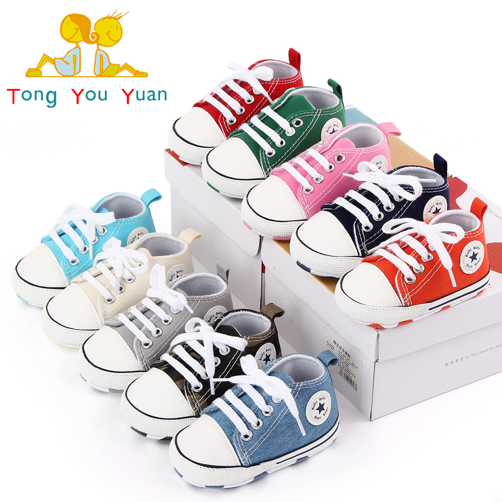 Novos sapatos de bebê meninos meninas clássico lona tênis casuais primavera recém-nascido primeiro walker criança sola macia antiderrapante sapatos de caminhada