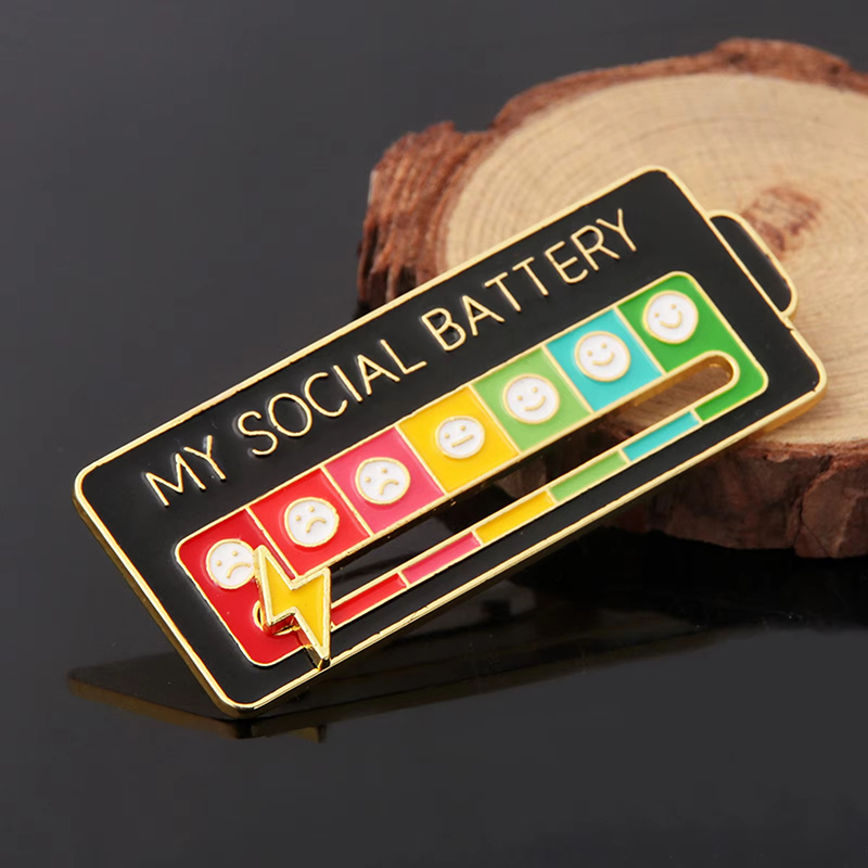 Broche de energía de conversión de estado de ánimo para mujeres y hombres, insignia de batería social, broches de expresión para ropa