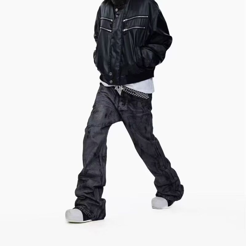 Calças Jeans Pretas Estilo Punk Masculinas, Calças Casuais Unissex, Calças de Moletom Streetwear, Calças Cool Y2K de Cintura Alta para Jovens