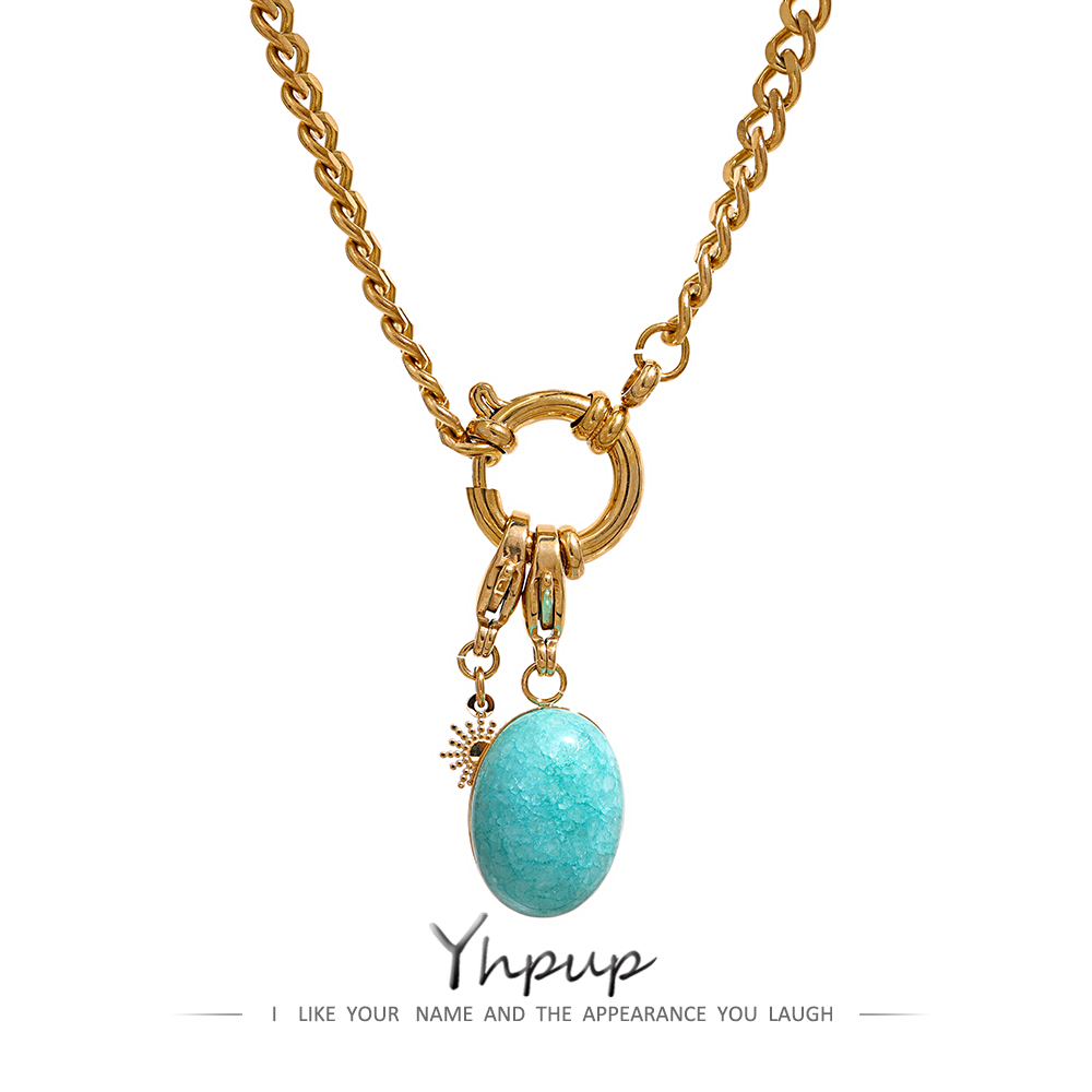 Yhpup สแตนเลสสตีลหินธรรมชาติสีฟ้า Star CHAIN สร้อยคอสร้อยคอเครื่องประดับกันน้ําที่ละเอียดอ่อน Charm Collier สําหรับผู้หญิง