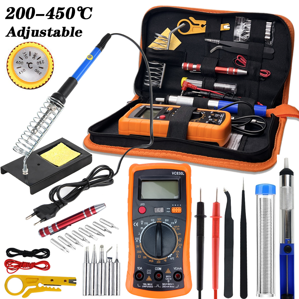 19 szt. Zestaw lutownicy elektrycznej z multimetrem 220 V stopni regulowany Mini pistolet spawalniczy do elektronicznych zestawów DIY