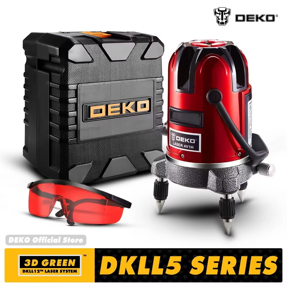 DEKO - Niveau Laser LL5 360°, 5 Lignes et 6 Points, Horizontal/Vertical, Auto-nivelant, Laser Rouge/Vert