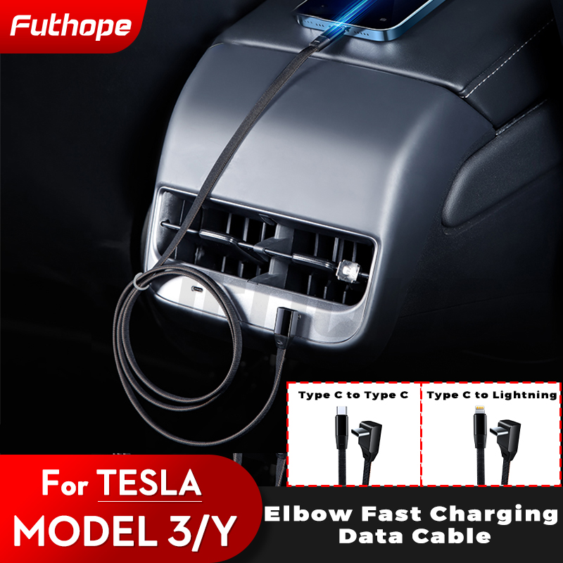 Futhope 120cm 3a cabo carregador de carregamento rápido para tesla modelo 3 modelo y 60w tipo-c 27w relâmpago carregamento do telefone 2022 atualização