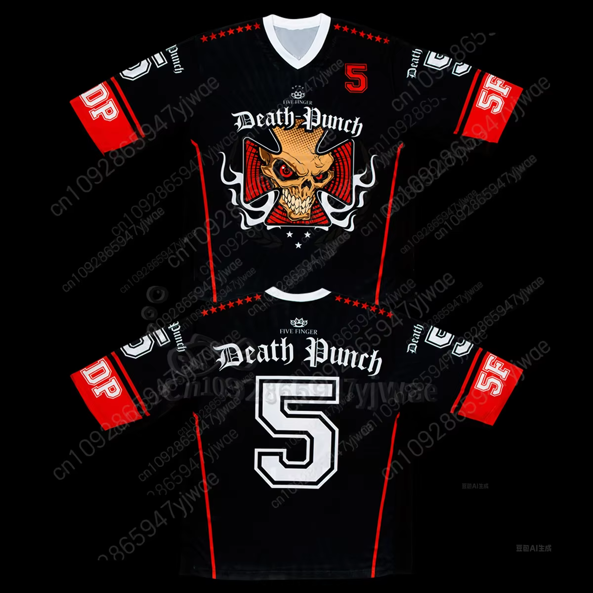 Kaus Tengkorak Five Finger Death Punch 5FDP Kaus Kerah Pelaut Lengan Pendek Kasual Cetak 3D Ukuran Besar untuk Kaus Pria Wanita