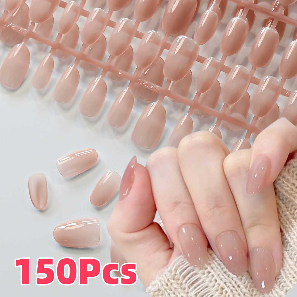 150 Stück Farbverlauf Nude Kurze Mandel Künstliche Nägel XS/S/M Größe Glänzend Vollständige Abdeckung Press On Nail Französische Falsche Fingerspitzen für Frauen Täglich