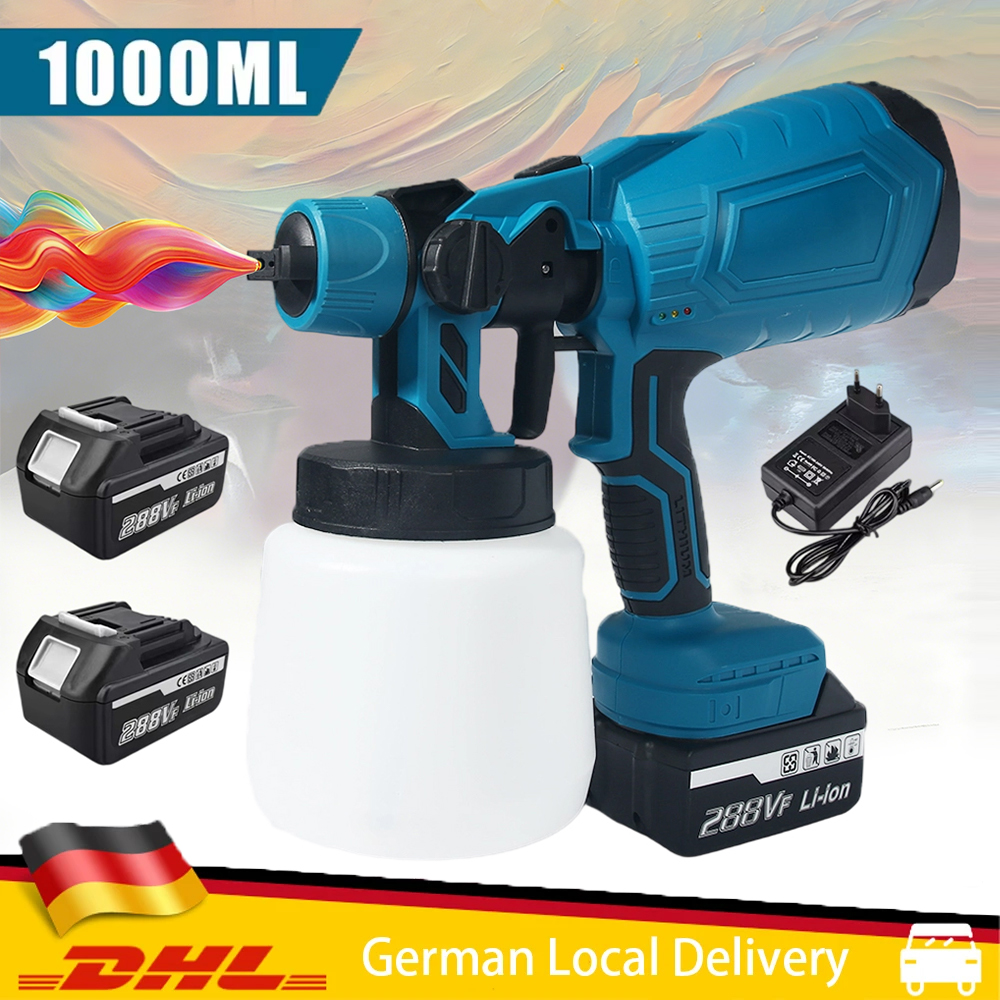 1000 W Elektrische Akku-Spritzpistole High Power HVLP Farbspritzgerät Auto Stahlbeschichtung Airbrush Für Makita 18 V Batterie