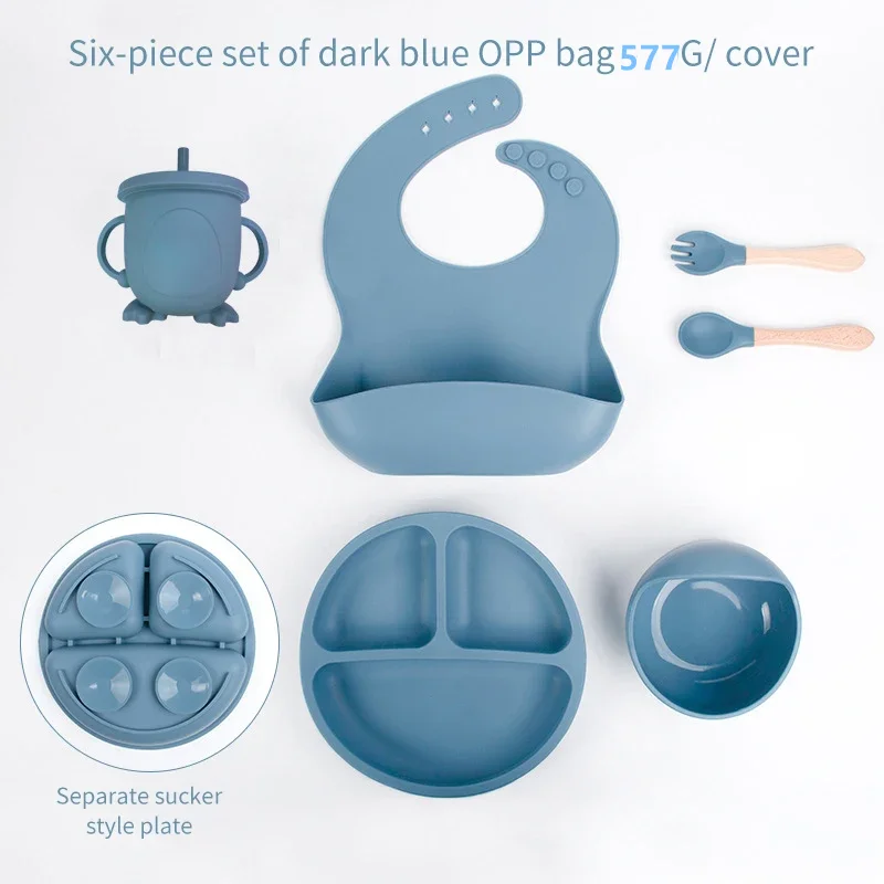 Conjunto de refeições infantis de silicone, talheres bebê treinamento, 6 pcs