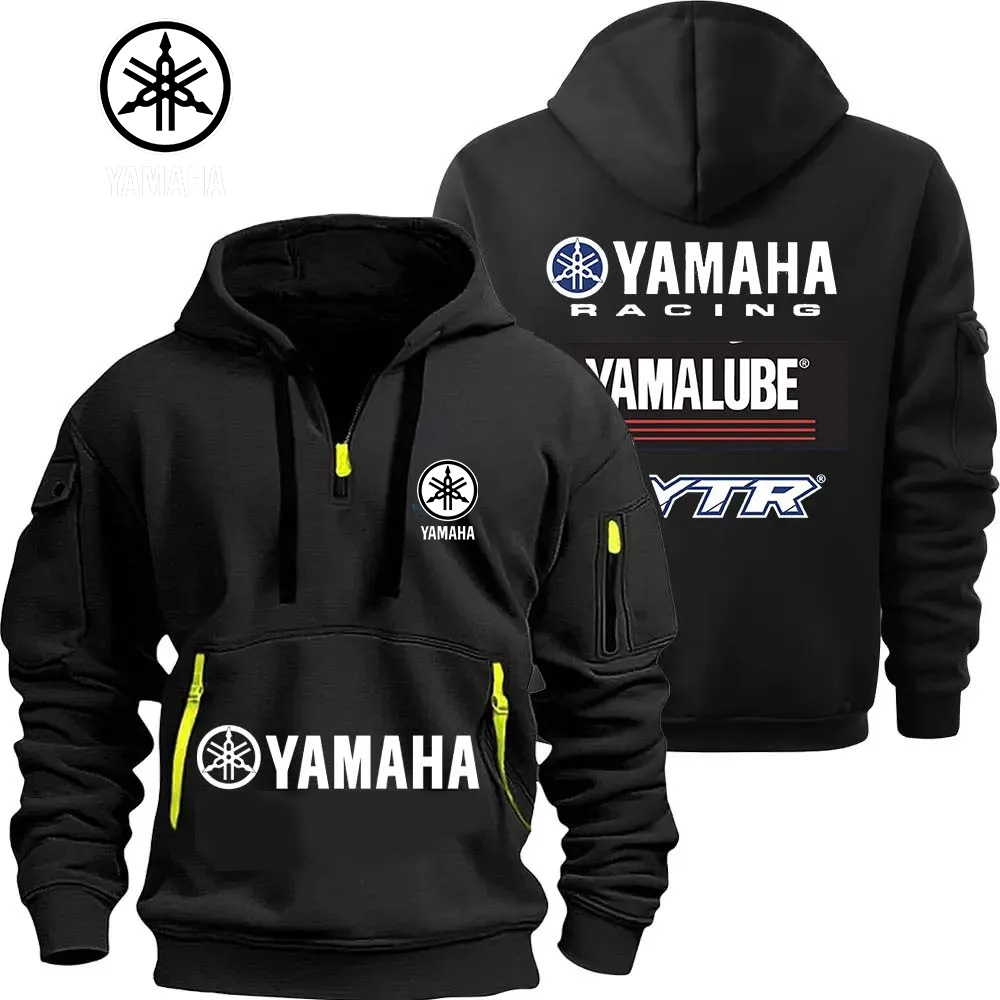 Felpa con cappuccio da uomo Yamaha YamaLube Logo Motorcycle Racing Team con mezza zip, pullover sportivo alla moda da uomo per la primavera