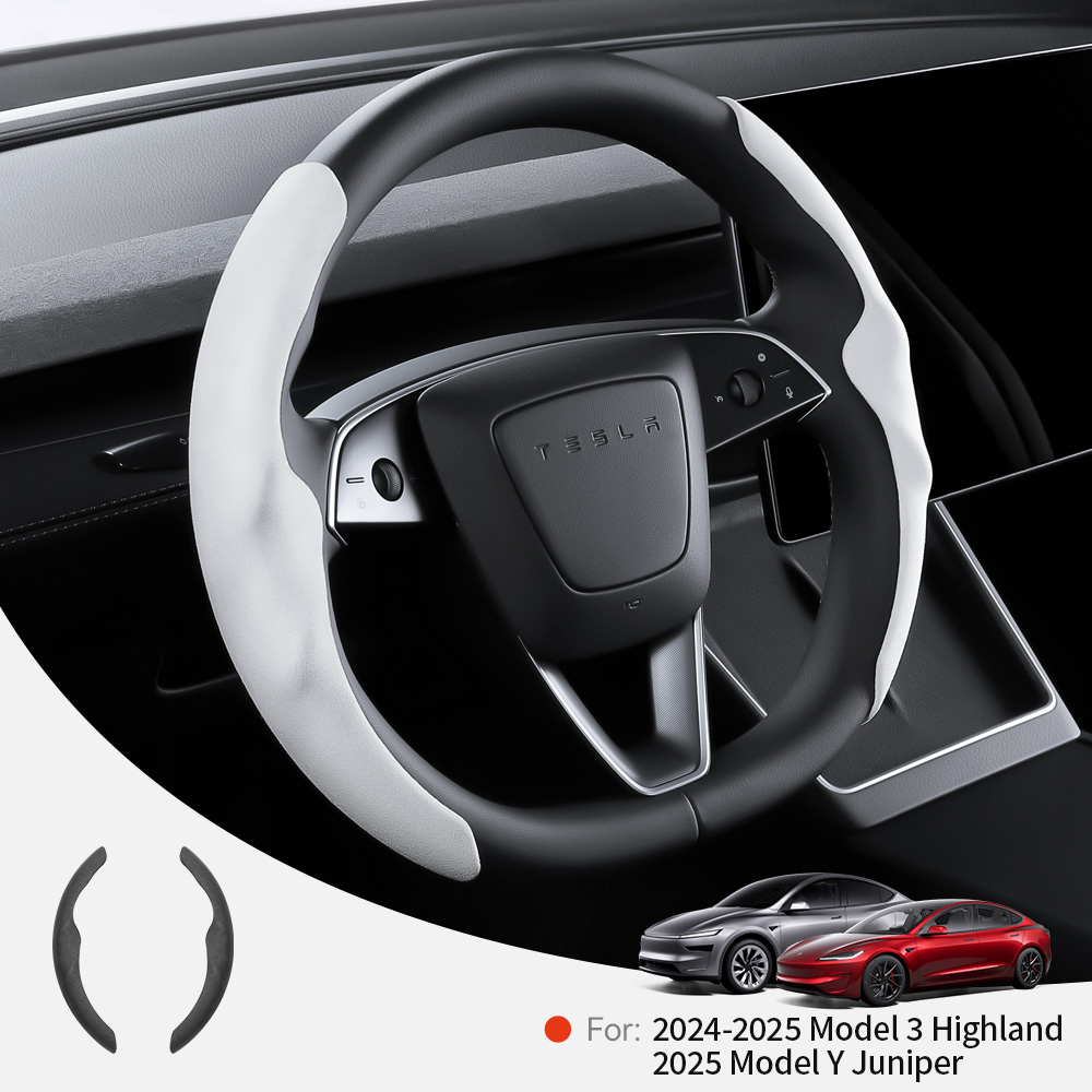 YZ สำหรับ Tesla Model 3 Y Highland Juniper 2026 ปลอกหุ้มพวงมาลัยรถยนต์แบบกำมะหยี่หนังกลับ DIY ลายคาร์บอนไฟเบอร์ พวงมาลัยแบบสปอร์ต