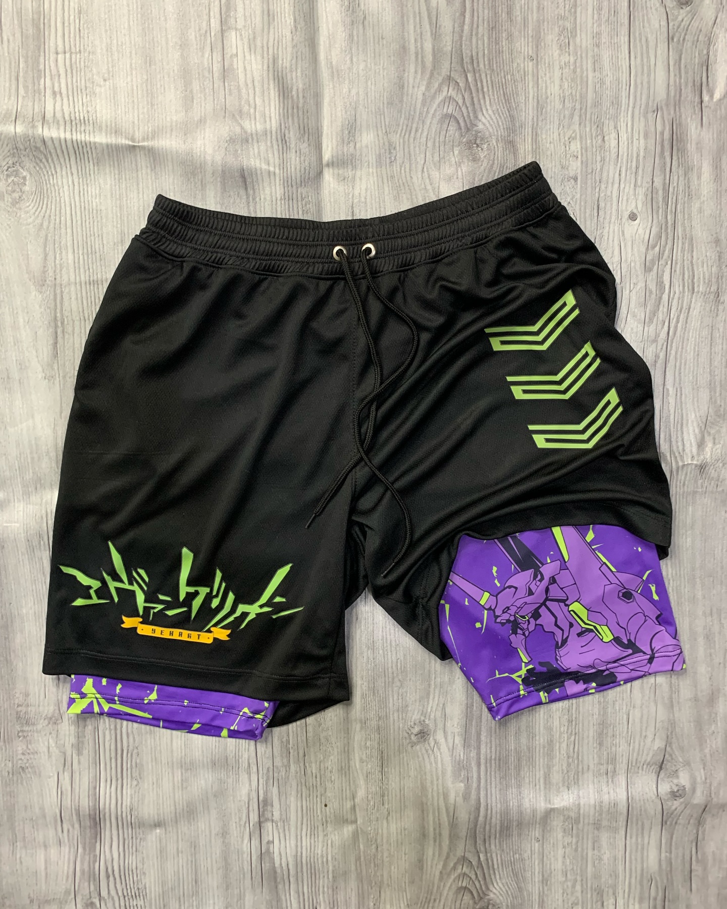 Męskie szorty cosplay Genesis Evangelion na lato 2026, dwuwarstwowe, szybkoschnące, imitujące dwuczęściowe, unisex.