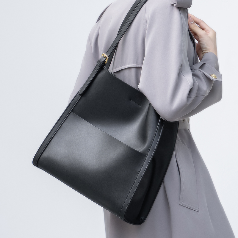 Puur rundleer Zacht werkdraagtas met grote capaciteit Effen kleur schoudertas Dames Designer draagtas Commuter voor dames