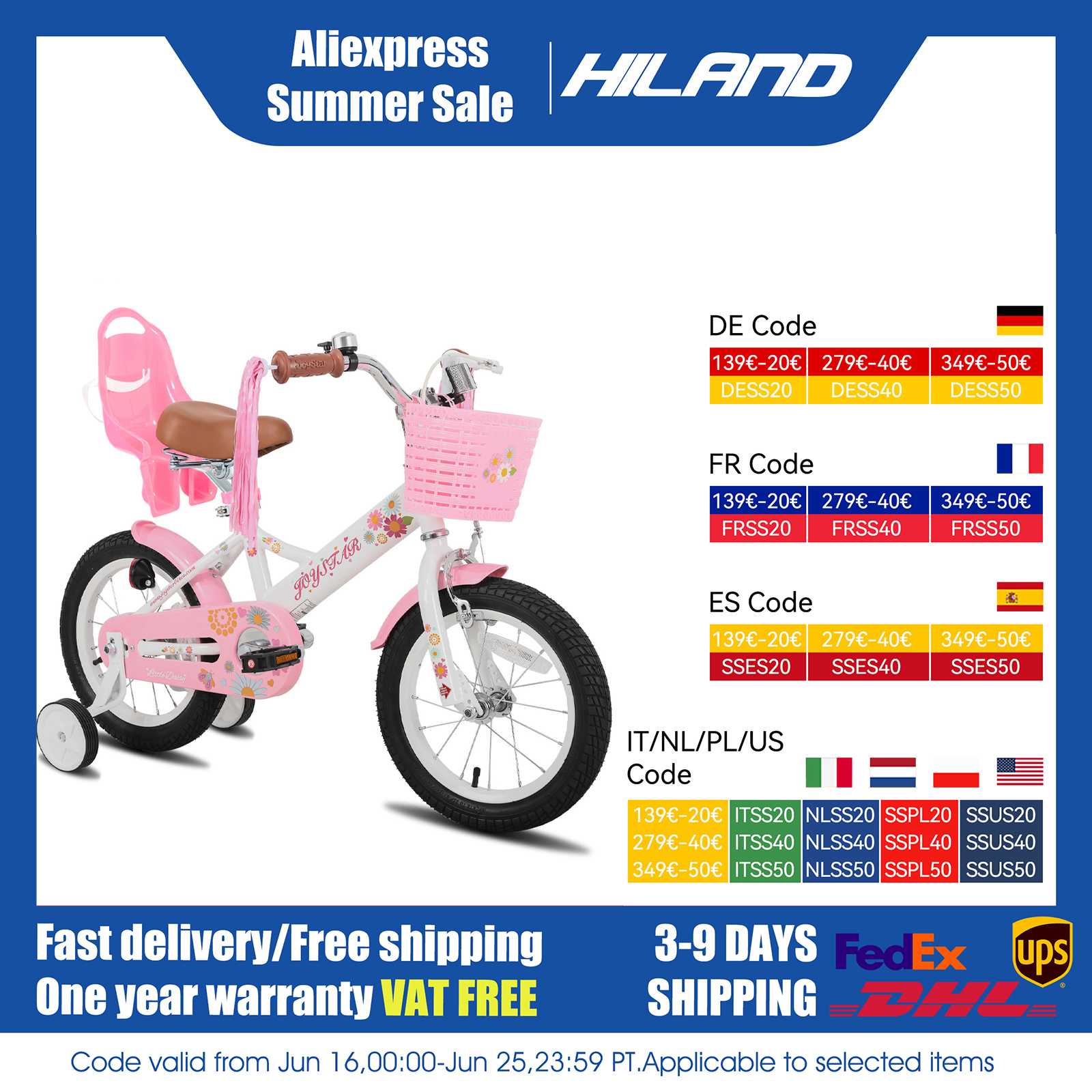 JOYSTAR Little Daisy Kinderfahrrad für Mädchen im Alter von 2–7 Jahren, Fahrräder mit Puppenfahrradsitz und Luftschlangen, Fahrräder mit Flagge und Nummernschild
