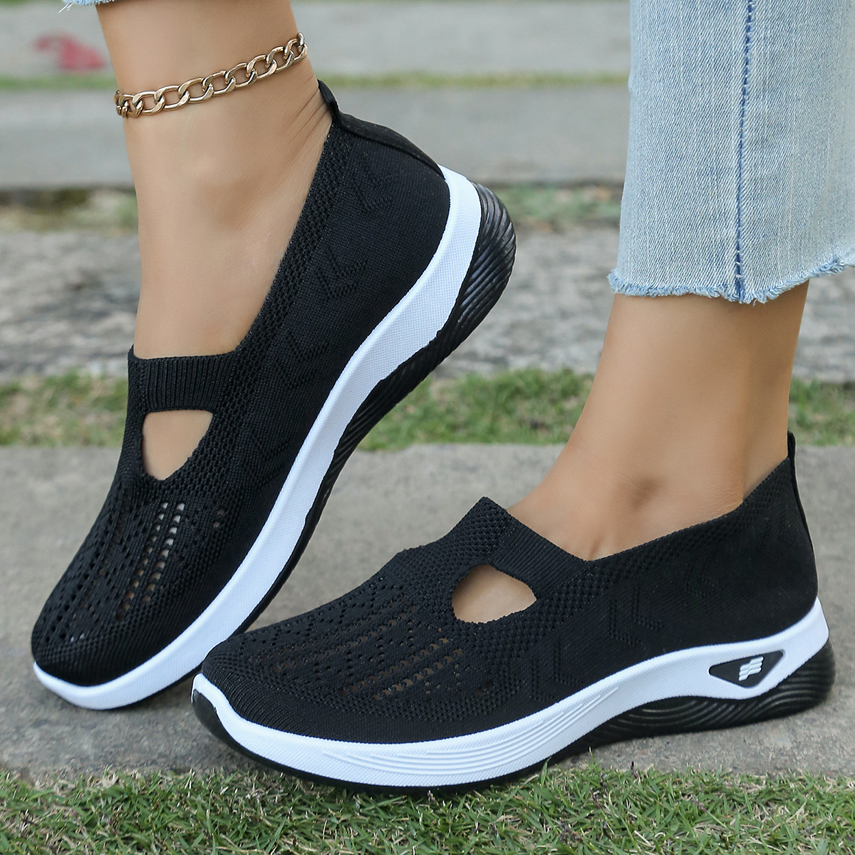Damskie buty, damskie buty codzienne, jednolite oddychające buty sportowe, miękkie, lekkie buty do chodzenia, niskie dzianinowe
