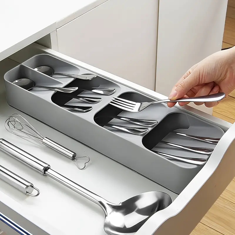 Bandeja de almacenamiento de cubiertos multiusos, organizador compartimentado, cajón de cocina, cajas de almacenamiento clasificadas