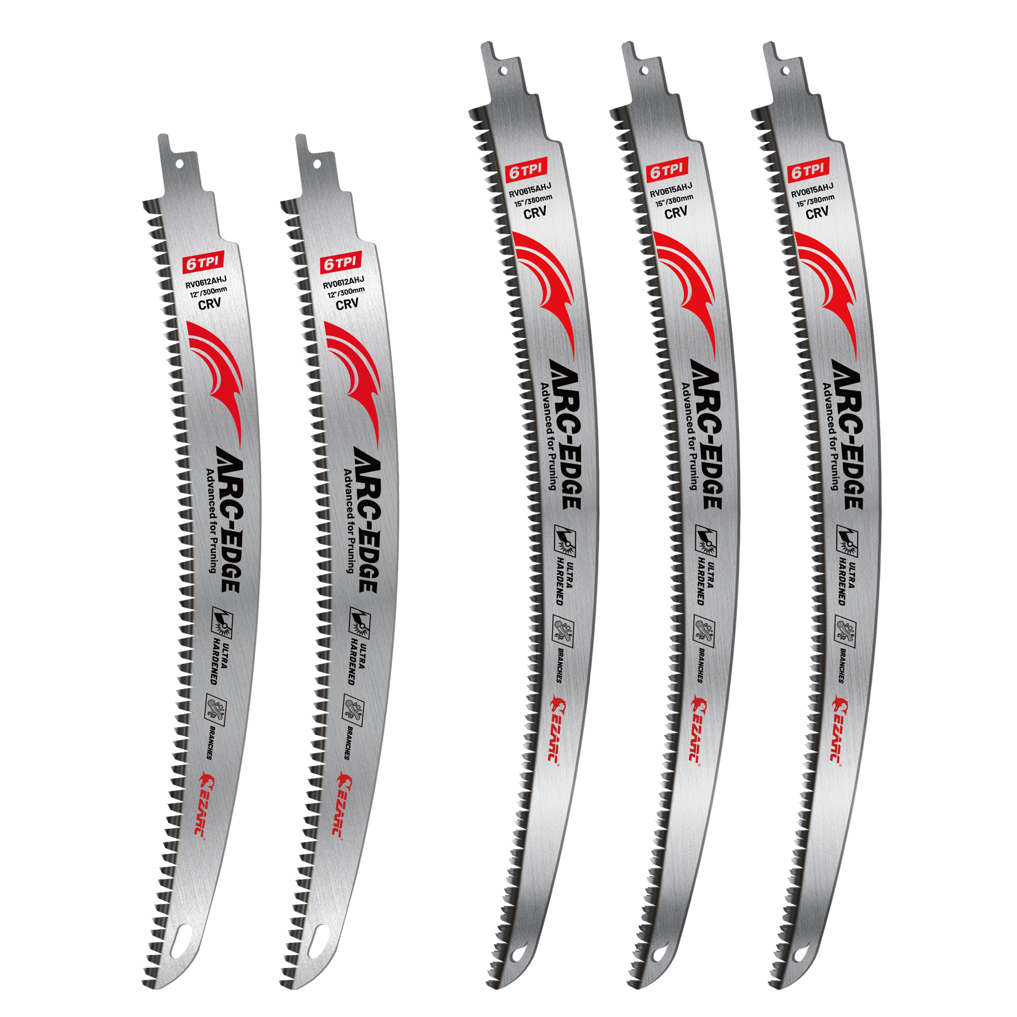 EZARC ญี่ปุ่นฟันใบเลื่อยลูกสูบชุด 5 ชิ้น Arc Edge ไม้ตัดแต่งกิ่งใบเลื่อย 6TPI สําหรับตัดต้นไม้ตัดไม้ 12 "15"