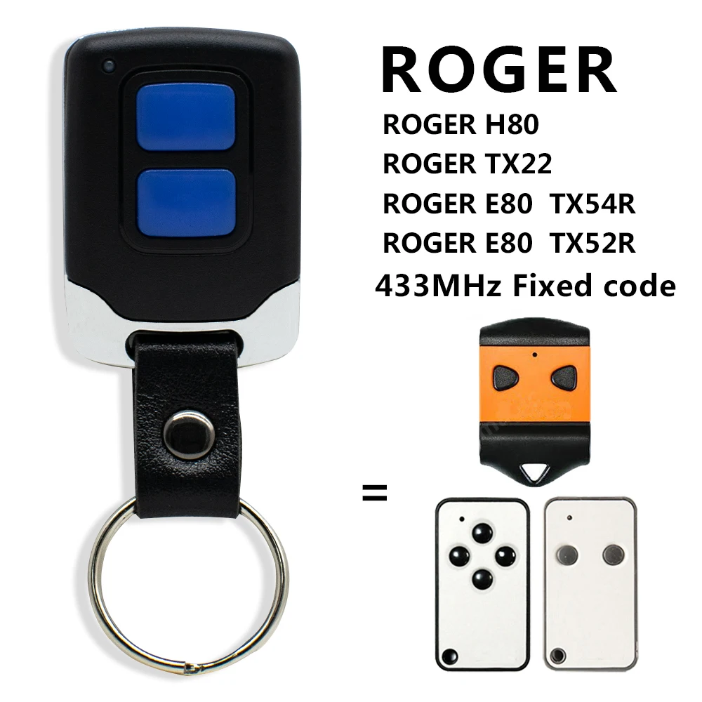 Roger E80 TX52R 2 433.92 MHz E80/TX52R/2 E80/TX54R/2 Fixed Code Garage Door Remote Control ROGER H80 TX22 M80 TX44R TX12 TX14