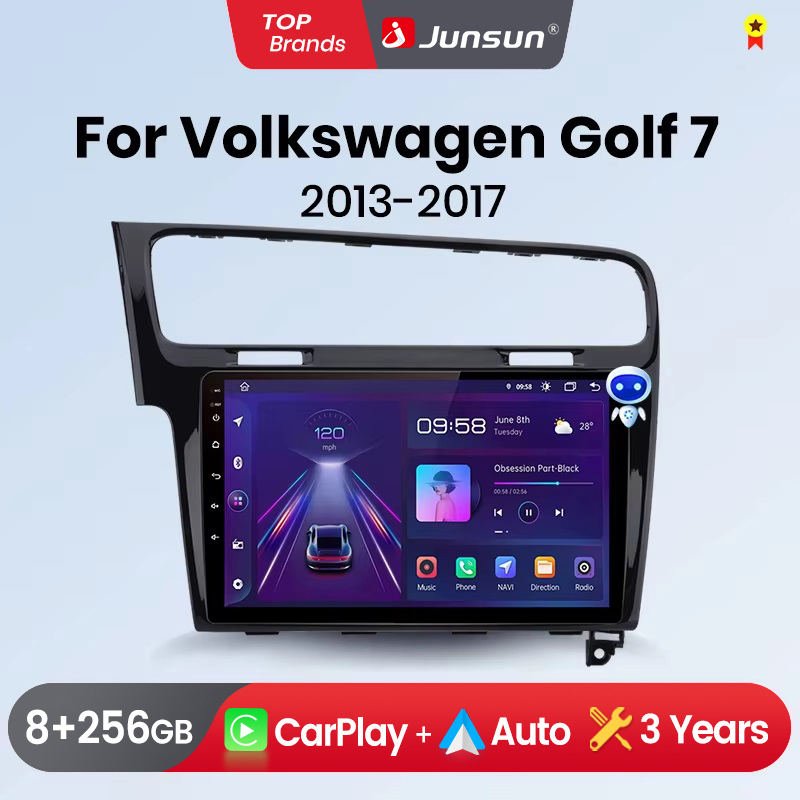 Junsun-Radio con GPS para coche, reproductor Multimedia con Android, CarPlay, inalámbrico, 2 din, estéreo, para VW, Volkswagen, Golf 7, años 2013 a 2017