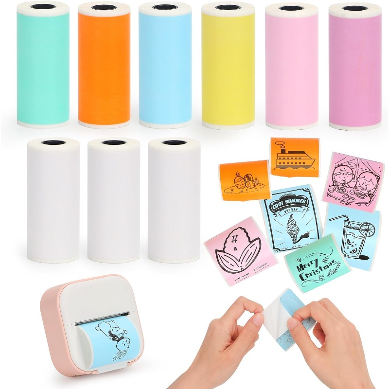 Papier samoprzylepny do mini drukarki, rolki papieru termicznego do T02/M02 i mini drukarki, gładki kolorowy papier samoprzylepny 25X57mm Paperang