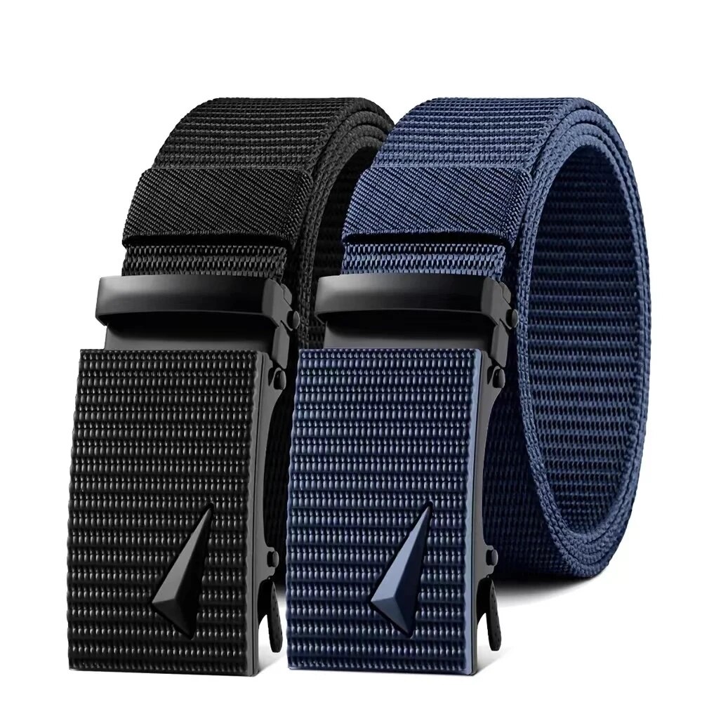 Cinturón para hombre con hebilla de Metal automática, correas de nailon de imitación, cinturón de trabajo al aire libre, hebilla automática sin dientes, cinturón de lona deportivo informal
