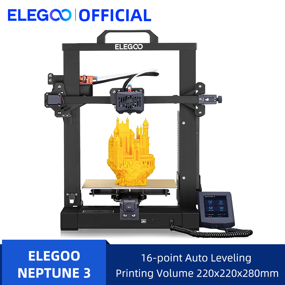 Drukarka 3D ELEGOO NEPTUNE 3 FDM z automatycznym poziomowaniem, odłączanym ekranem dotykowym HD, podwójnym metalowym ekstruderem z przekładnią, obszar roboczy 220x220x280mm