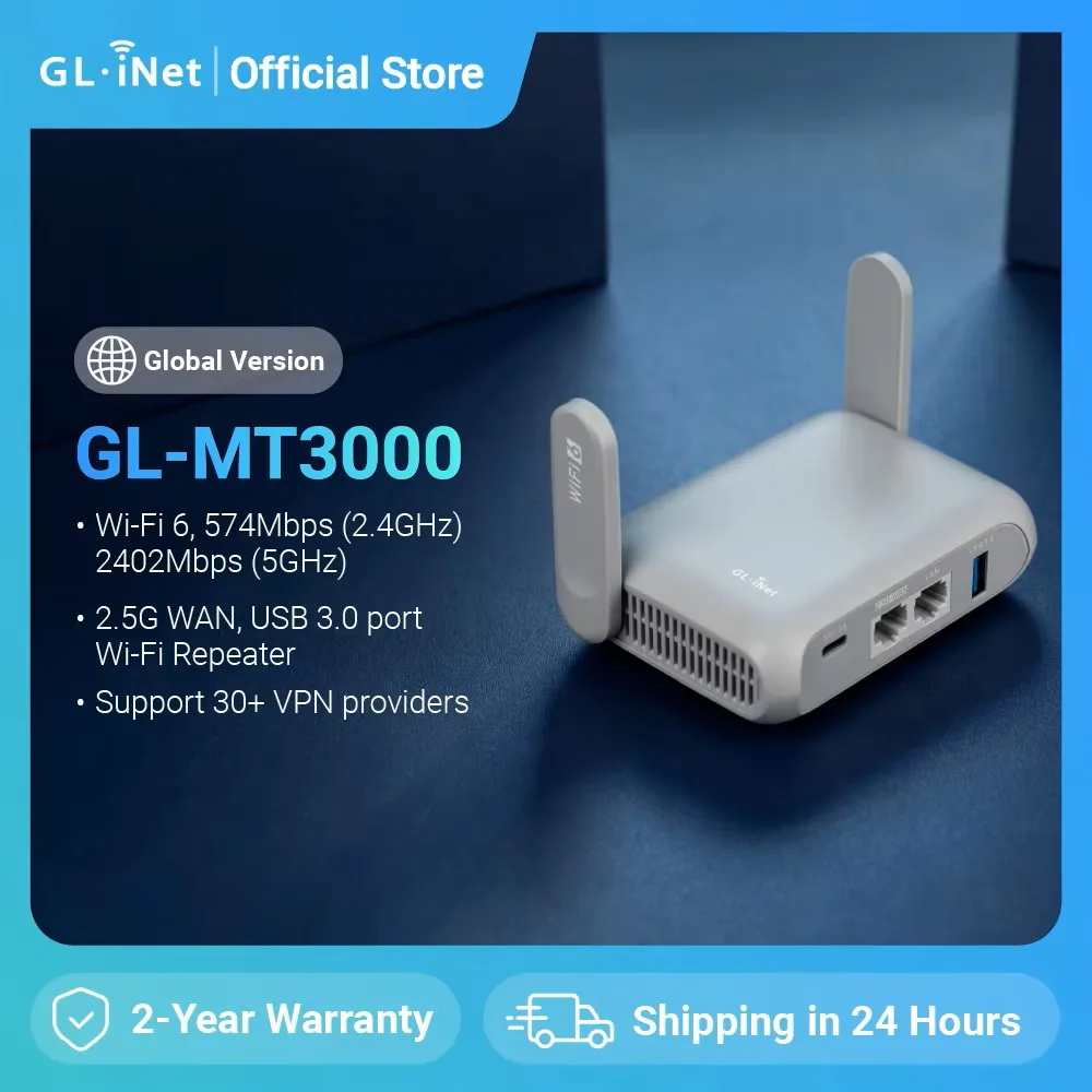 Routeur Wi-Fi 6 sans fil GL.iNet GL-MT3000 (Beryl AX) Gigabit pour voyage, compatible avec les réseaux Wi-Fi publics et hôteliers, avec fonctionnalité Captive Portal et cybersécurité