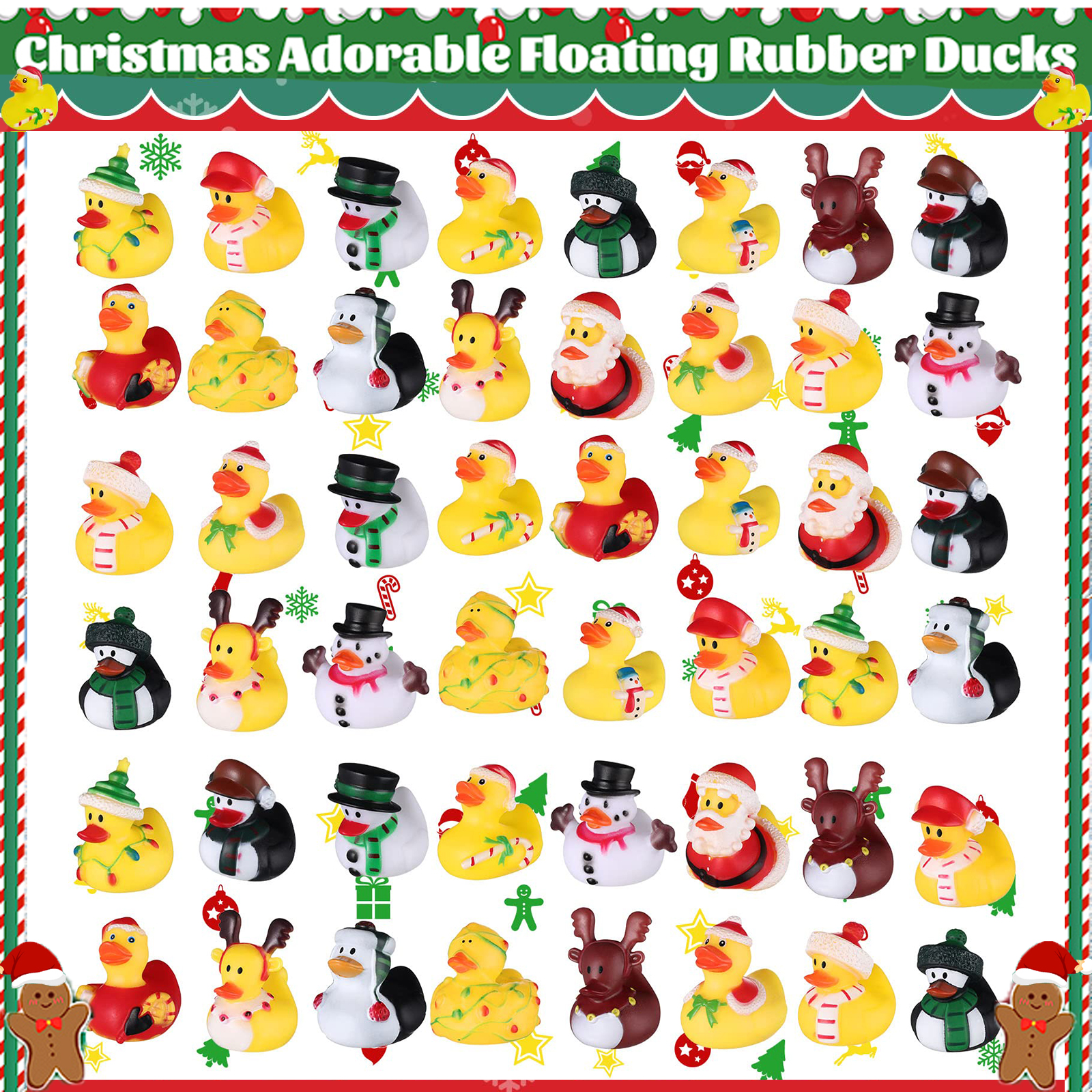 12/24/48 Uds. Patos de goma navideños a granel juguetes patos de goma festivos para patos de Jeep, decoraciones de recuerdos de fiesta de Navidad