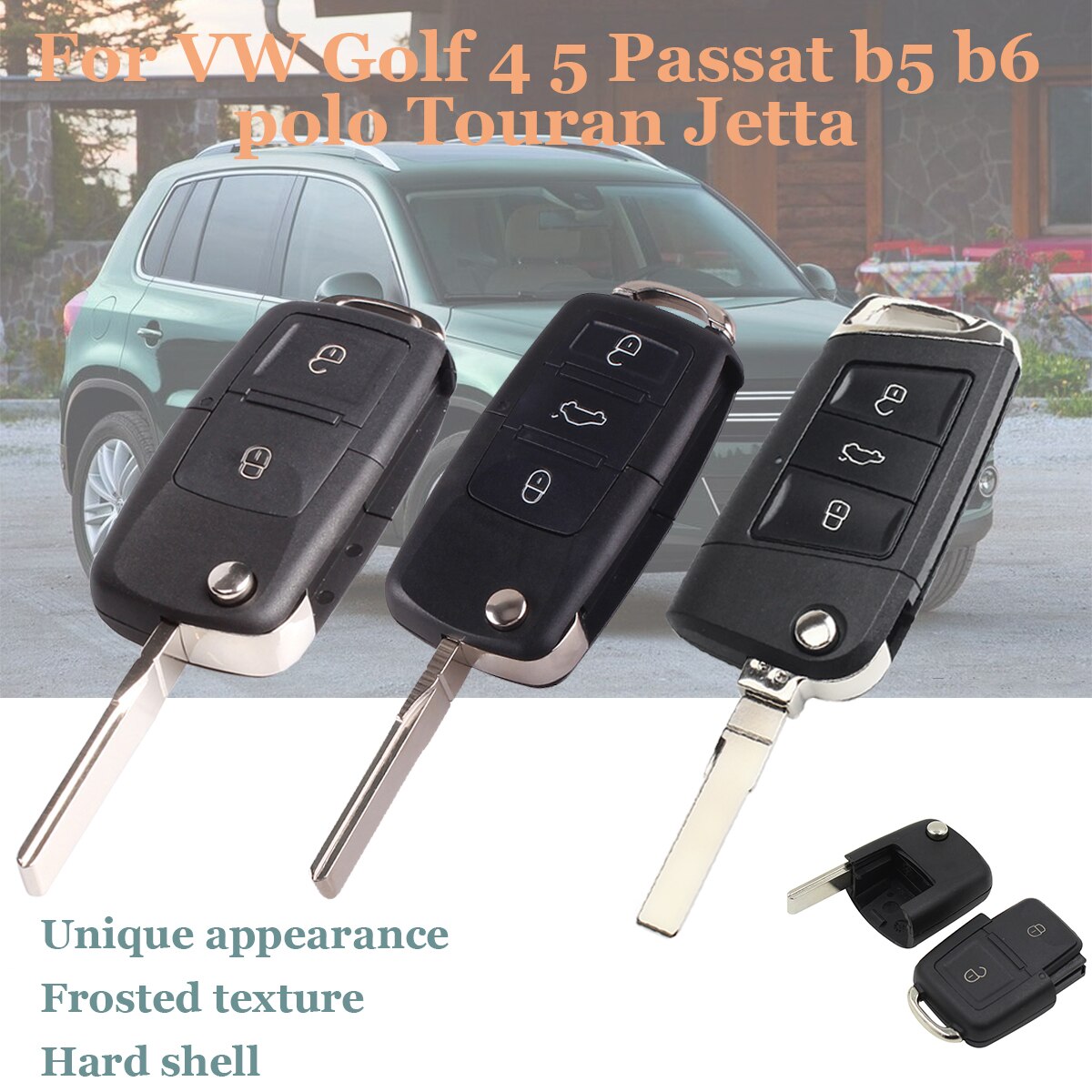 Remoto Flip Folding Car Key Shell Case, 3 botões, Fit para VW Golf 4, 5, Passat B5, B6, Polo, Touran, Jetta, Seat, Skoda
