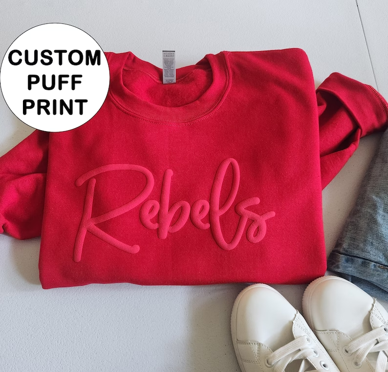 Sudadera con estampado de hojaldre, sudadera personalizada con nombre del equipo, sudadera con mascota Scool, regalo para mamá, Idea de regalo Vakentine de Navidad, Puff personalizado