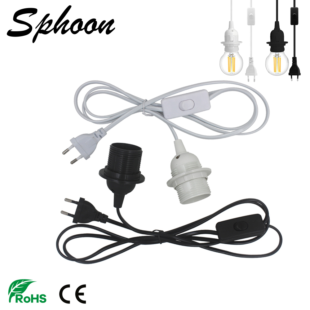 1.8M Đèn Giá Đỡ Dây Nguồn Cáp E26 E27 EU Treo Mặt Dây Chuyền LED Đèn Ổ Cắm Dây Bộ Điều Hợp Với công Tắc 220V