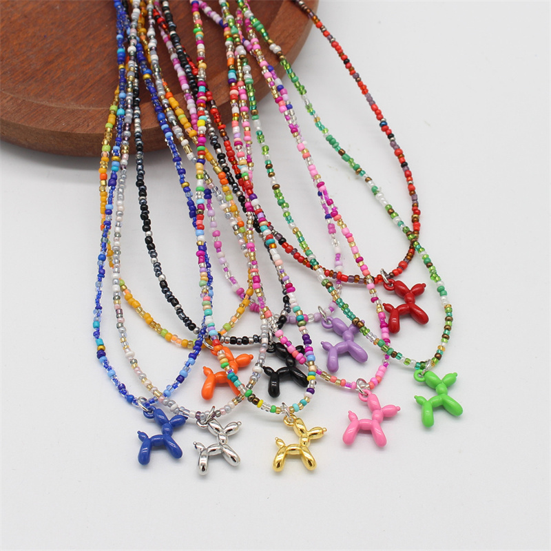 Nuovo colore della caramella cartone animato palloncino cane ciondolo donne perline catena corta collane girocollo collare trendy carino cucciolo gioielli regalo