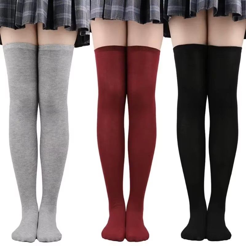 Girls Long Tube Socks Black White Solid Color Long Socks Women Sexy Over Knee Thigh High Socks Over The Knee Stockings Hosiery