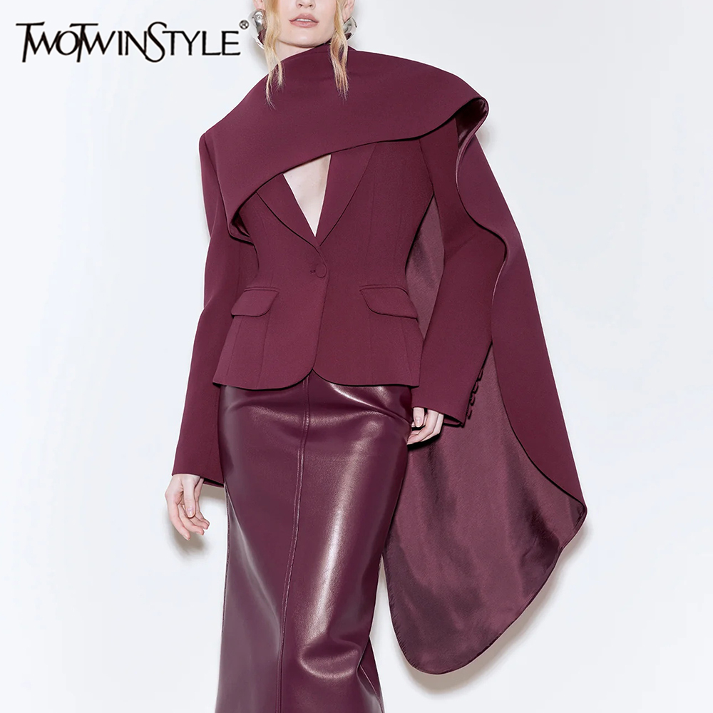 TWOTWINSTYLE однотонный утягивающий блейзер для женщин, туника с шарфом и воротником, длинными рукавами, лоскутное пальто на пуговицах, элегантное пальто, женская модная одежда