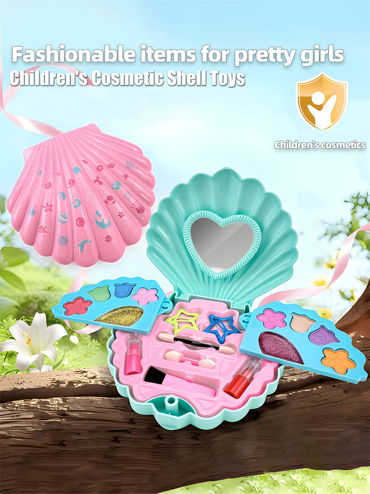 Juego de juguetes de vestir para niños de moda, caja de maquillaje de princesa de concha multicapa, regalo perfecto de cumpleaños y Navidad para niñas