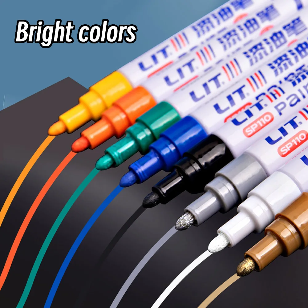 Rotulador de pintura permanente colorido, 3mm, 10p, 8 colores, marcadores blancos impermeables, banda de rodadura de neumáticos, tela de goma, pintura, rotuladores de pintura de metal