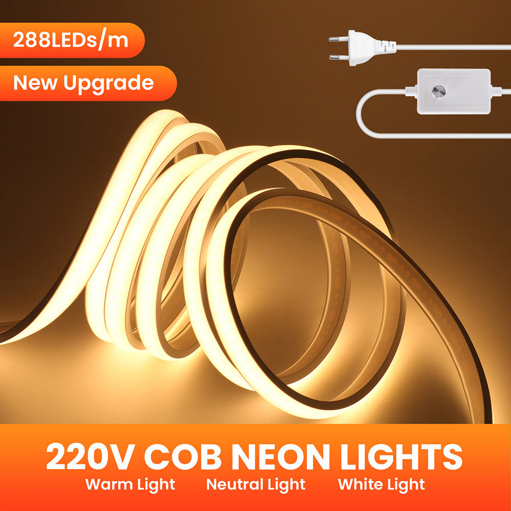 Ściemnialna taśma neonowa COB LED 220V Ściemniacz Zestaw zasilający Wysoka gęstość 288 diod LED Oświetlenie liniowe IP68 Wodoodporna taśma elastyczna