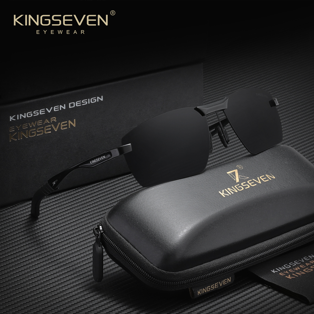แว่นกันแดด KINGSEVEN รุ่นอัพเกรด แฟชั่นสำหรับผู้ชาย กรอบอลูมิเนียม โพลาไรซ์ ไร้กรอบ ป้องกันรังสียูวี 400
