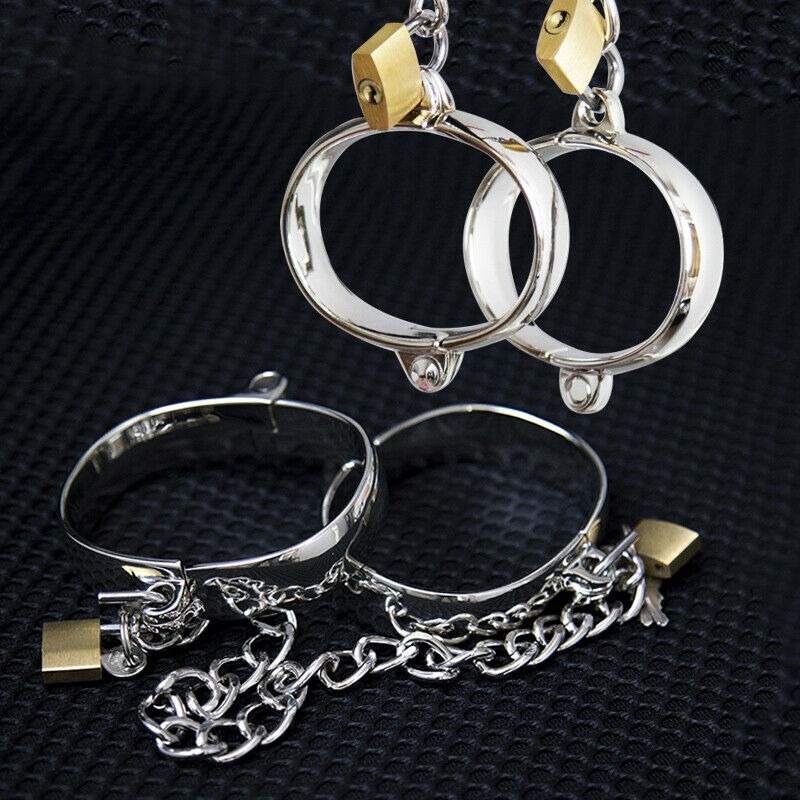 Esposas de sujeción de acero inoxidable, grillete, puños de muñeca para tobillo, candado BDSM, sujeción de esclavo, fantasía, juego Sexy, Juguetes sexuales para parejas