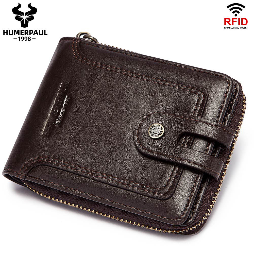 HUMERPAUL peau de vache en cuir véritable hommes portefeuille RFID blocage multi-carte porte-carte ID sacs d'argent portefeuille d'affaires Portomonee