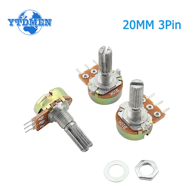 5PCS Lineaire Potentiometer Kit 20mm 3pin WH148 1K 2K 5K 10K 20K 50K 100K 250K 1M Potentiometers Kit Met Moeren En Ringen