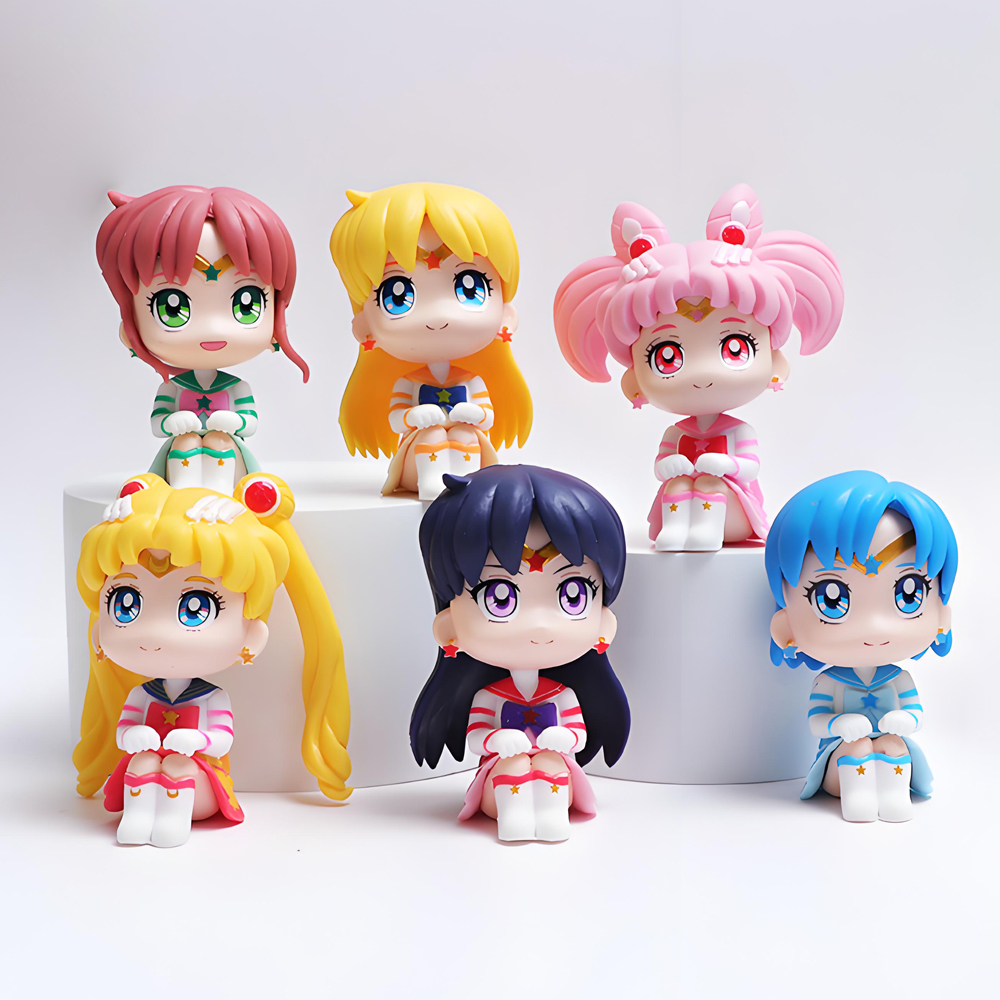 6 stuks/set Pretty Guardian Sailor Moon 7cm Anime Figuur Tsukino Usagi Chibiusa Hino Rei Kino Makoto Figuur Speelgoed