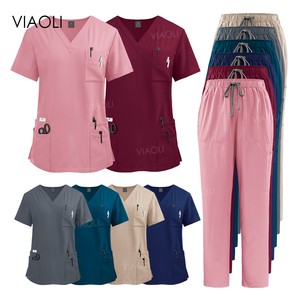Preço de atacado terno médico para mulheres vestido cirúrgico jaleco com bolsos dental esfrega uniforme veterinário artigos de enfermagem macios