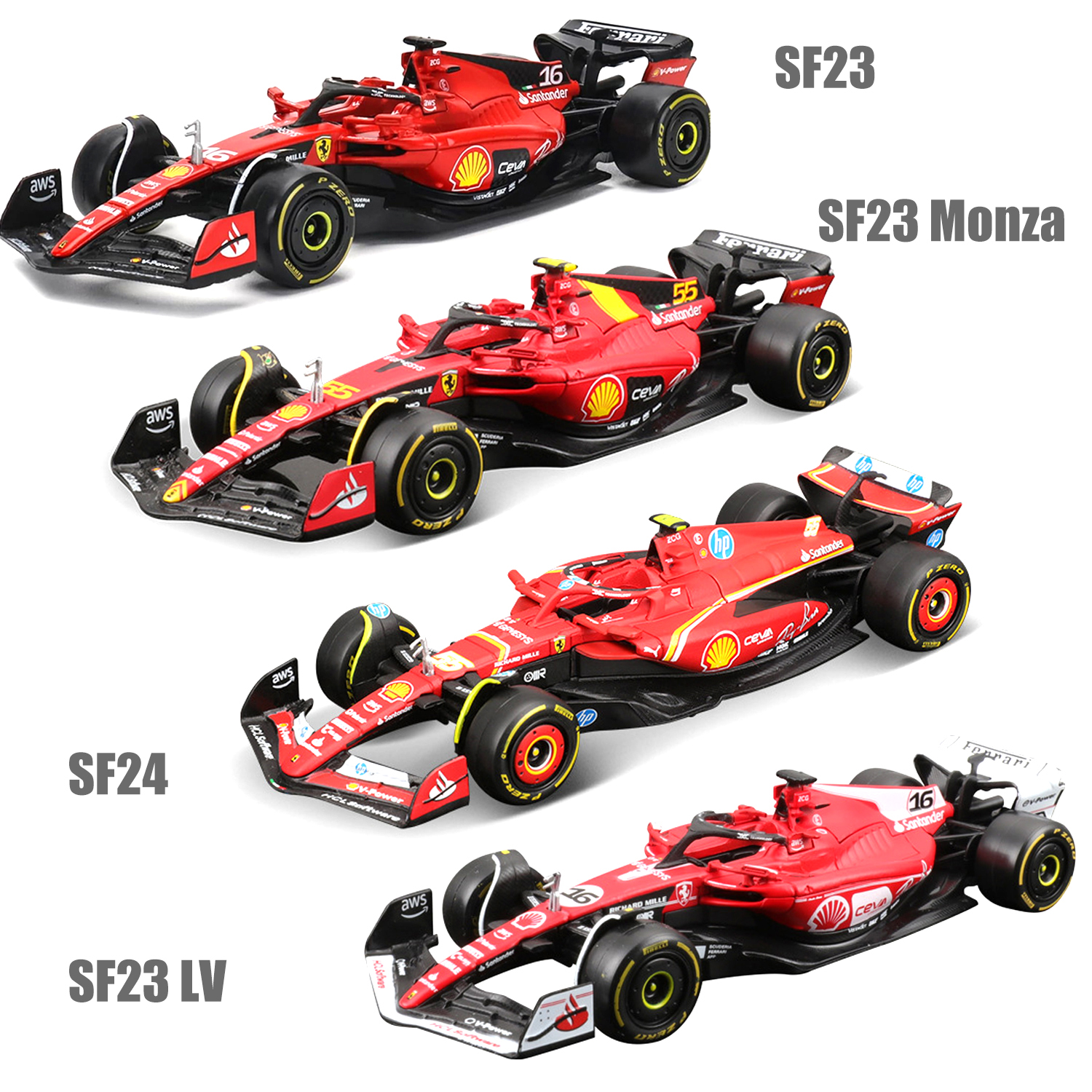 Bburago 1:43 F1 Ferrari SF23 SF24 # 16 # 55 Литая под давлением модель автомобиля Коллекция игрушек Первое уравнение заказа Лас-Вегас 16 SF23 Monza 55