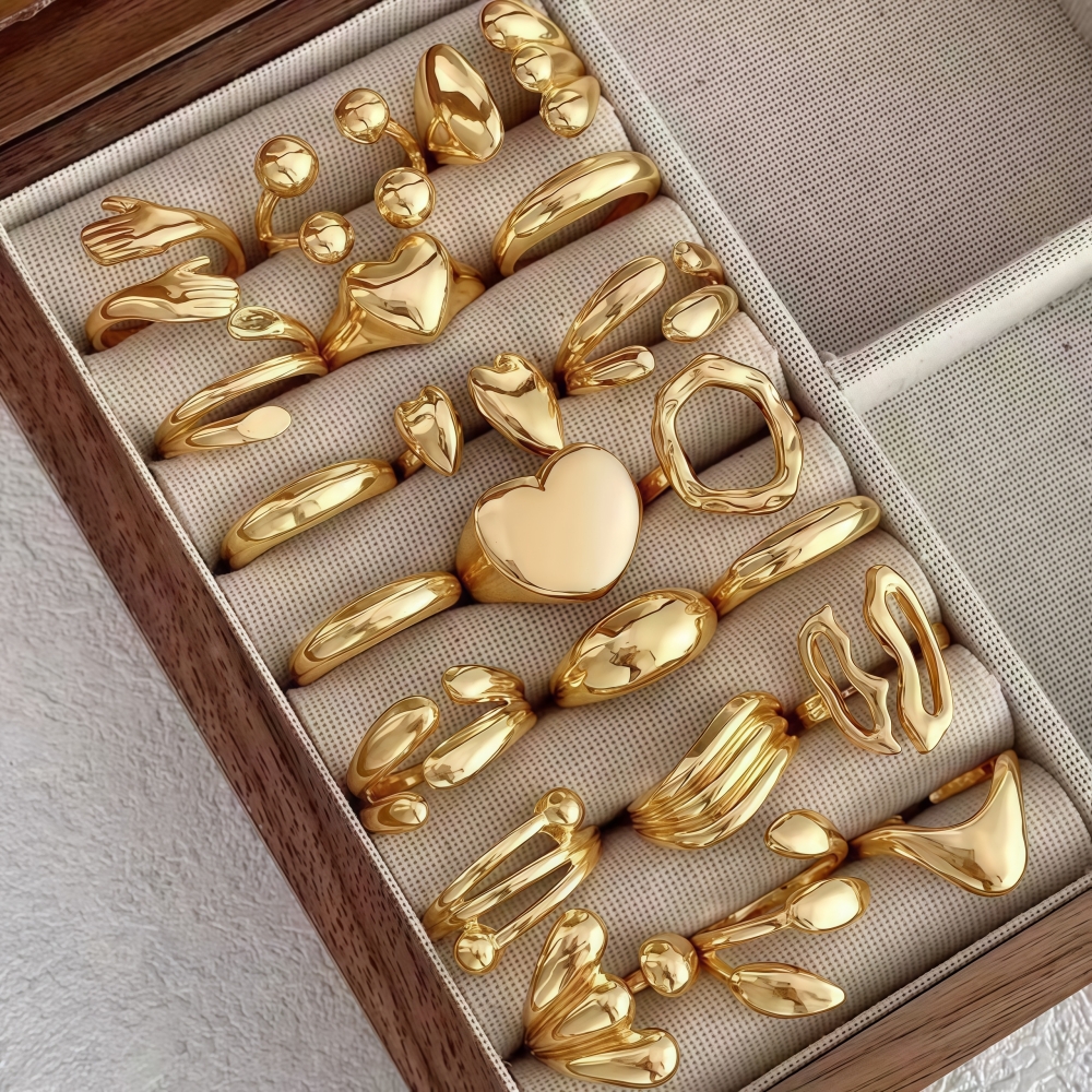 Ensemble de 8/16 bagues ouvertes géométriques en forme de cœur tendance pour femmes, style mixte, bijoux simples et tendance, cadeaux de fête