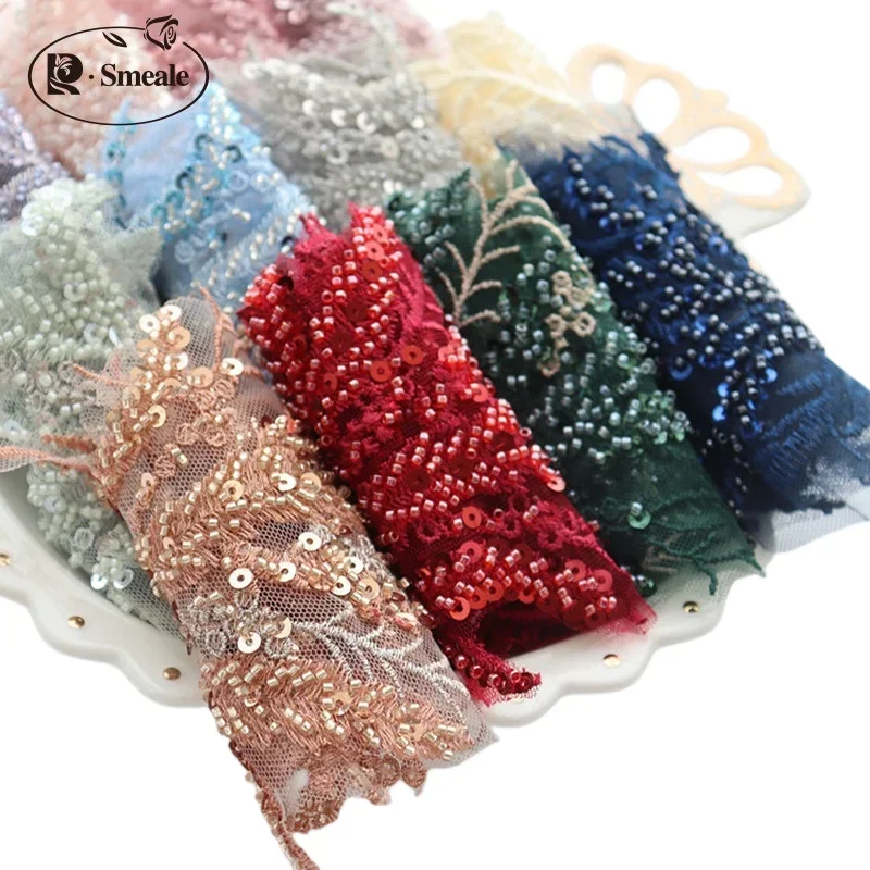 21 สี Beaded Sequins 3D Decals กระจกดอกไม้ลูกไม้ผ้าชุดราตรีด้านหน้ากลับ Applique Patch ตกแต่ง RS2492