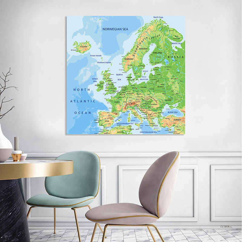 90*90Cm Các Châu Âu Orographic Bản Đồ Không Dệt Vải Tranh Unframed Poster Dán Tường Nghệ Thuật In Trang Trí Nhà Cửa đồ Dùng Học Tập