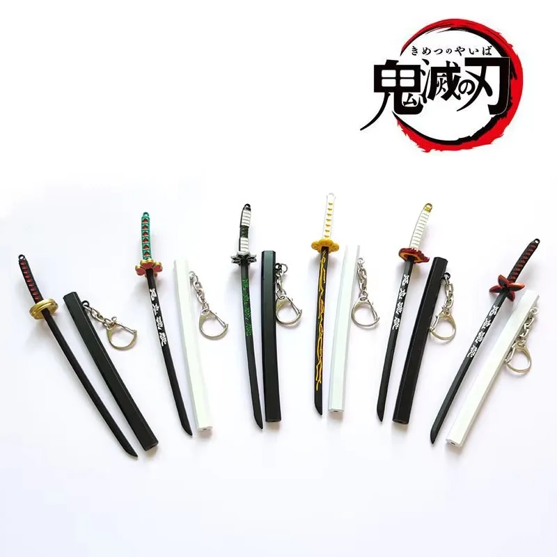 17 centimetri di Metallo Demone Slayer Spada Portachiavi Anime Kimetsu No Yaiba Tanjirou Ninja Coltello Reale Giapponese Katana Mini Samurai Sabre Regalo