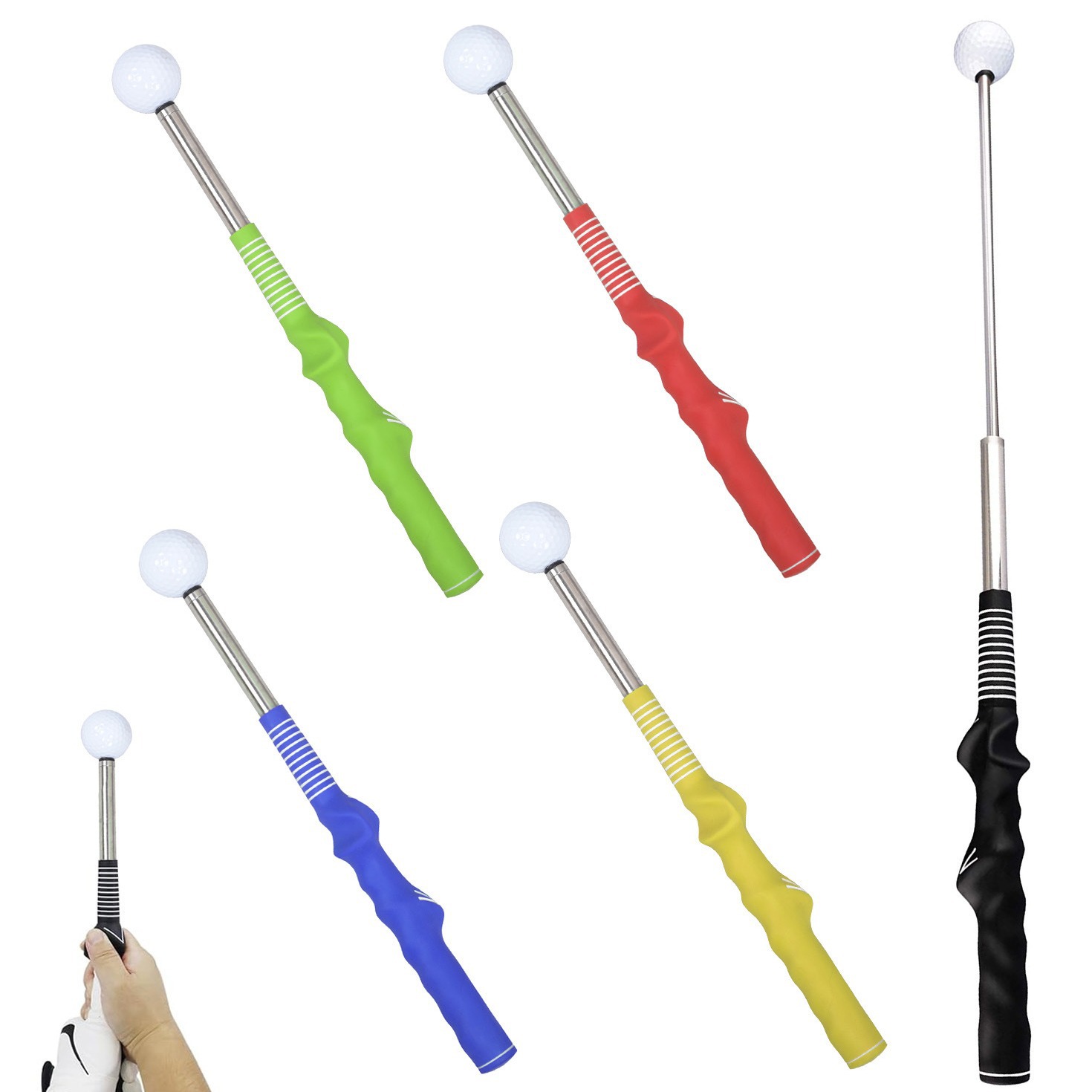 Entrenador de swing retráctil de golf de varios colores: ayuda superior para entrenamiento de golf, entrenamiento de fuerza y ritmo para un tiro mejorado