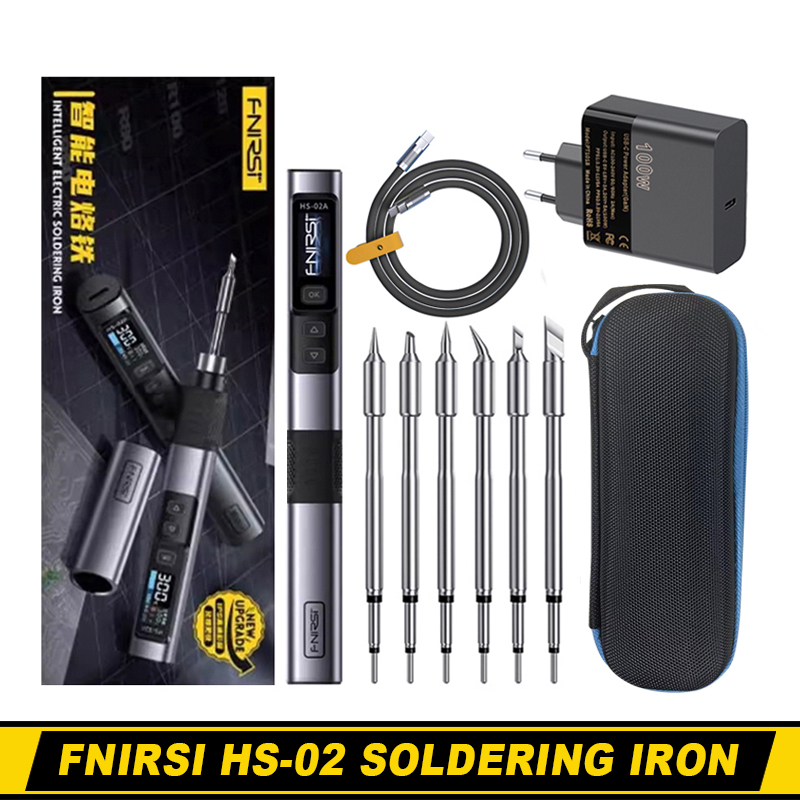 FNIRSI HS-02 Умный паяльник IPS с цветным экраном, мини-паяльная станция с PD100W, инструмент для ремонта источника питания