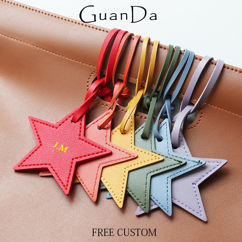 Pingente de Bolsa Personalizado com Nome, Estrela Fofa, Acessórios de Moda em Couro PU, Atacado, Gravação de Iniciais, Etiqueta de Bagagem para Viagem, Presente Criativo