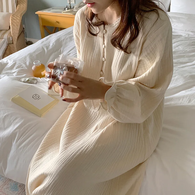 Vestido De Mujer 100% De algodón con estampado De cereza, vestidos largos coreanos con botones De manga larga, ropa De casa cómoda, Vestido De Mujer